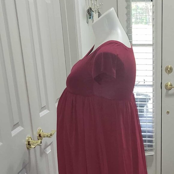 Maternity Burgundy Off Shoulder Chiffon Photoshoot Gown Small - Picture 8 of 9